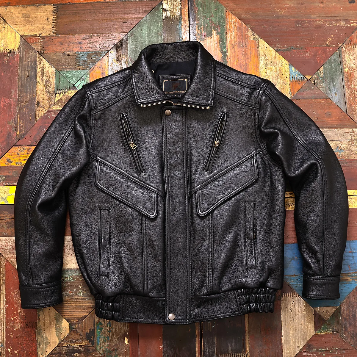 

Мужская куртка-авиатор из натуральной кожи Tailor Brando растительного дубления из козьей кожи большого размера A2