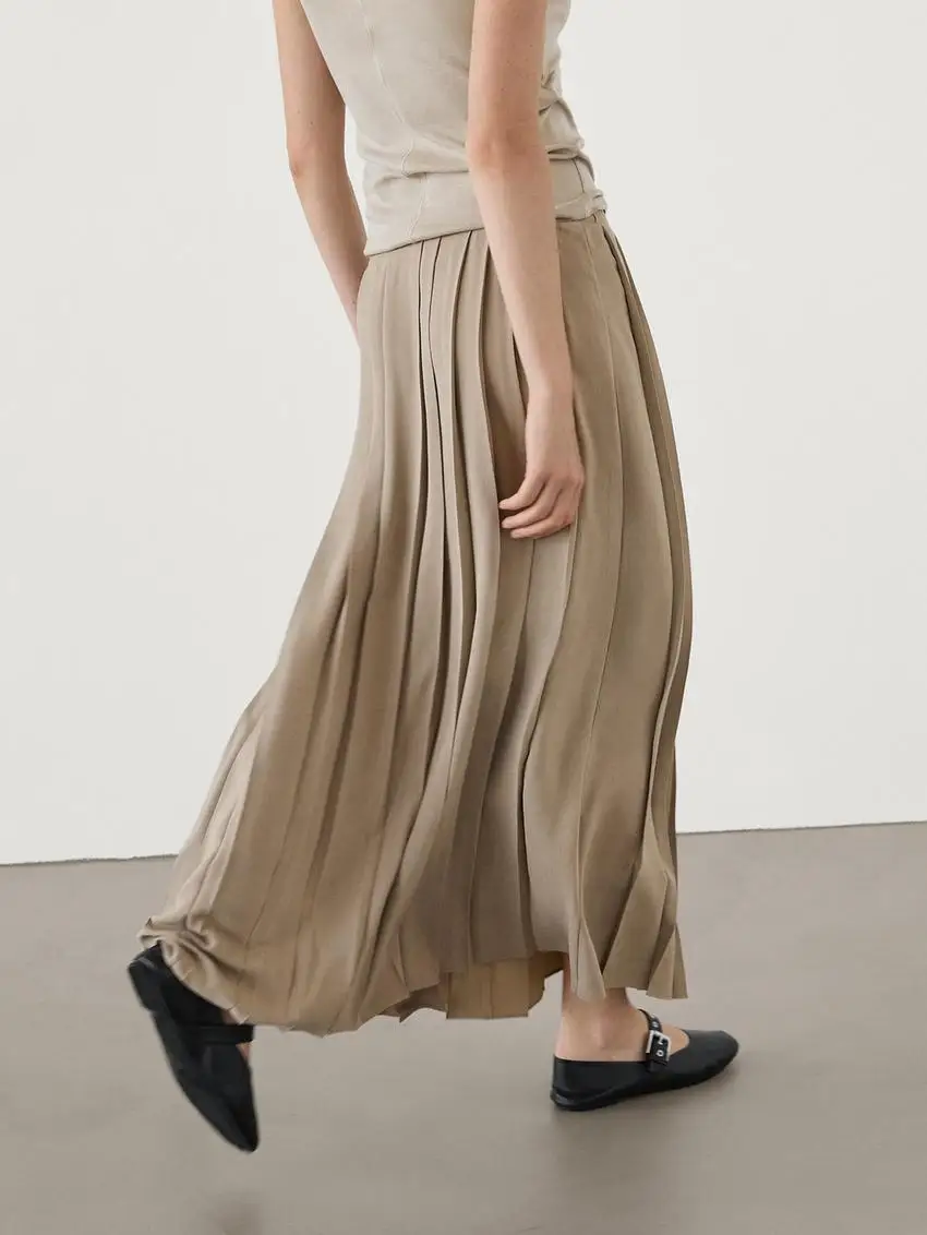 

Spring New Arrival Women's Long Pleated Skirt Dra lectual Commuter Sle Midi Skirt Polyester Fiber H-ape Silhouette