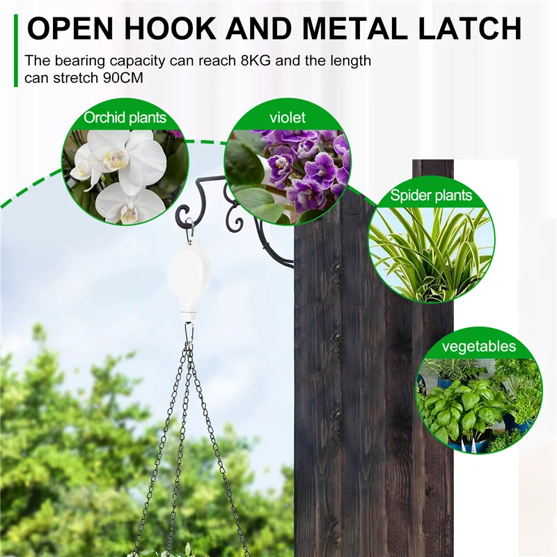 A74P-6 Pack Plant Pulley Retractable Hanger Easy Reach Plant Pulley Adjustable Height Wheel For Hanging Plants Indoor