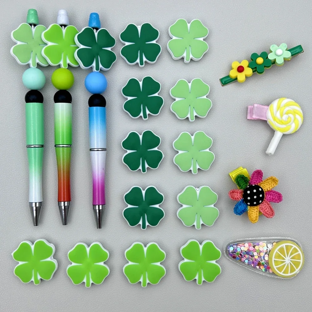 

10PC Kawai Four Leaf Clover Baby Silicone Beads Focal Beads Baby Toys DIY String Pen Beads Nipple Chains Jewelry Accessories