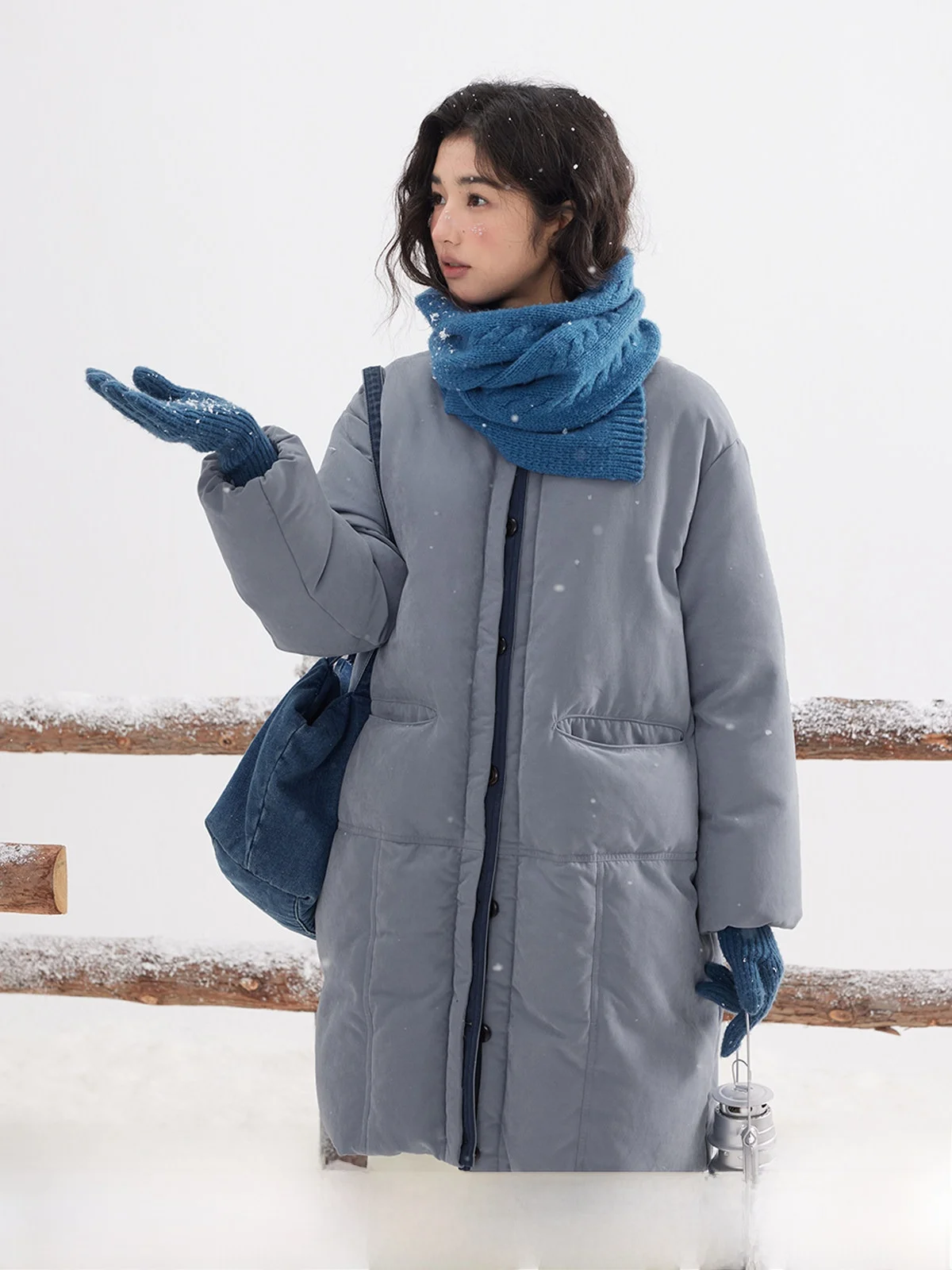 

Solighter Women's Thiened Long Du down Jaet Stand Collar Bread Sle Coat Warm Retro Sle White Du Feather 2025 Winter
