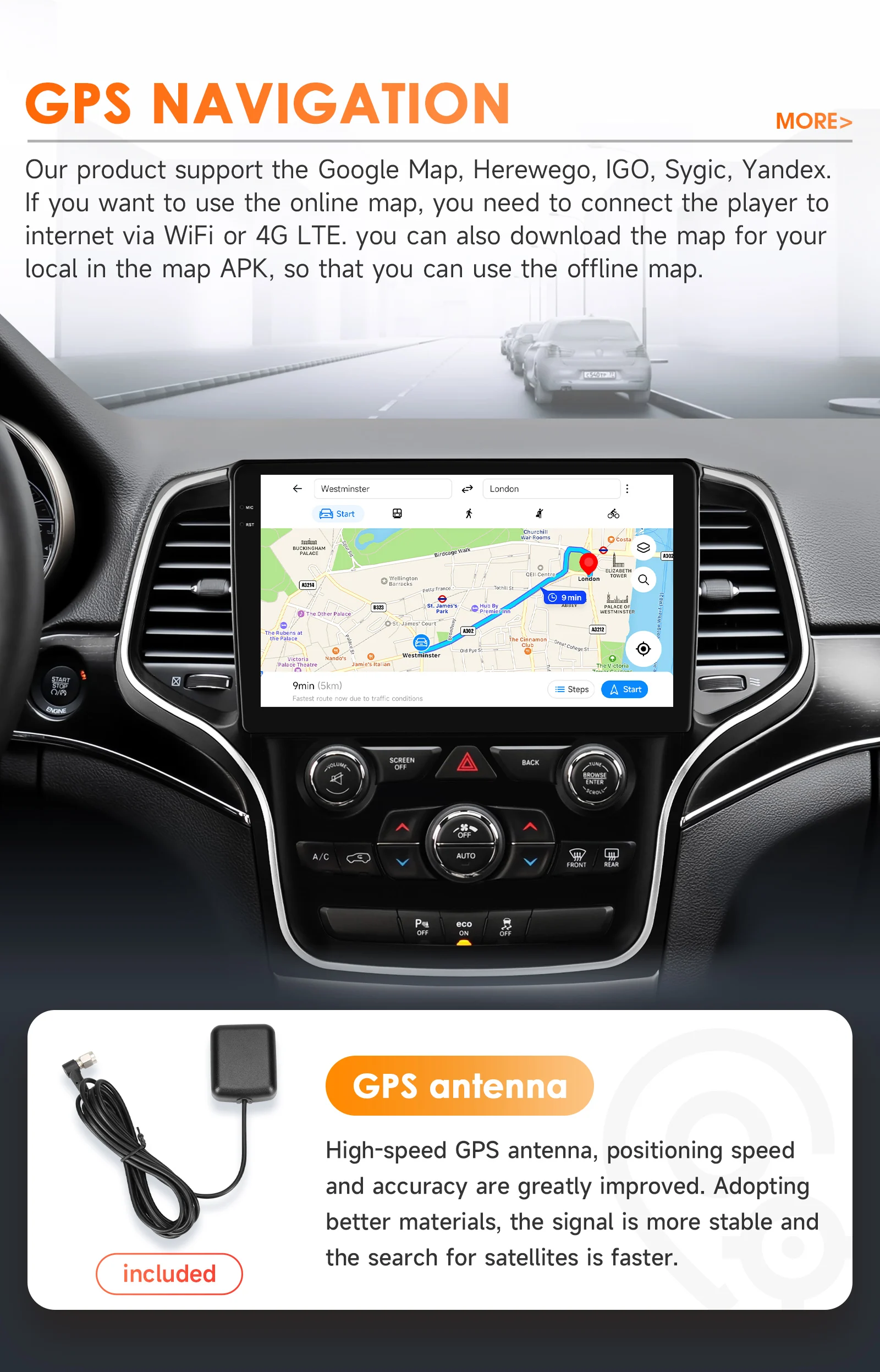 Hizpo-Radio con GPS para coche, reproductor Multimedia con Android, estéreo, Bluetooth, Carplay, para Jeep Grand Cherokee WK2 2014 - 2022 3