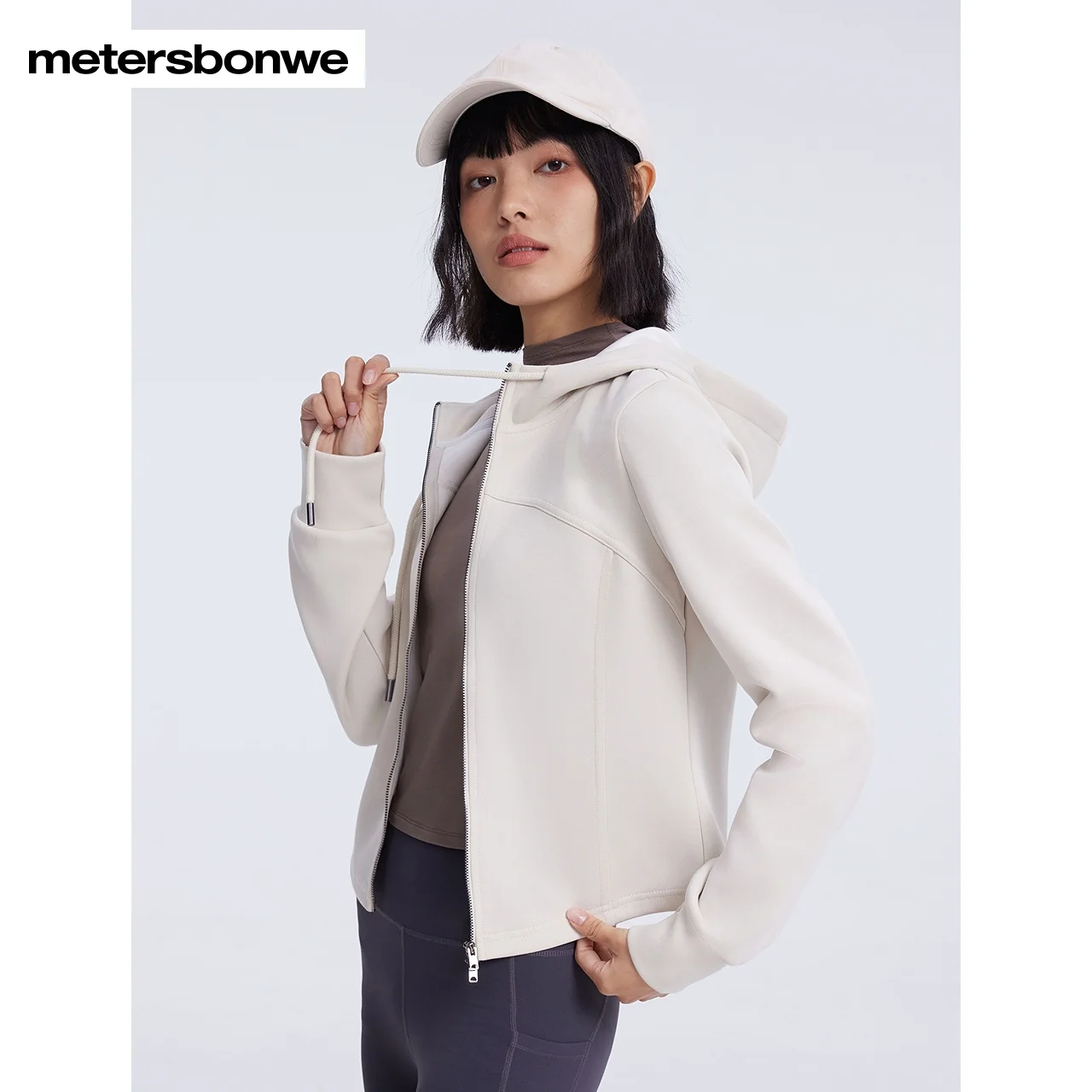 Metersbonwe-Women\'s Slim-Fit Version At The Waist Hooded Cardigan  Elastic Cuff Windproof Thick Hoodie Outdoor Casual Spring