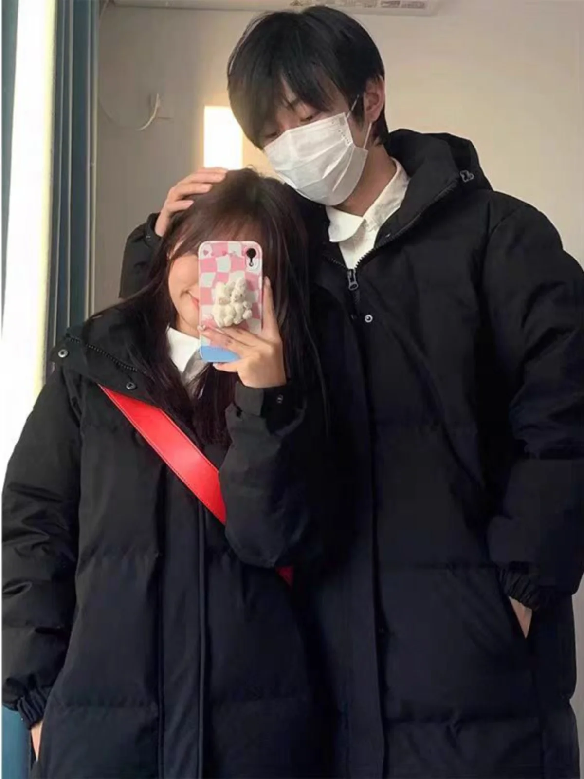 

Long Bla Women's down Jaet Couple's Korean Sle Student School orm Class orm Coat Warm Thiened Winter 2024 New