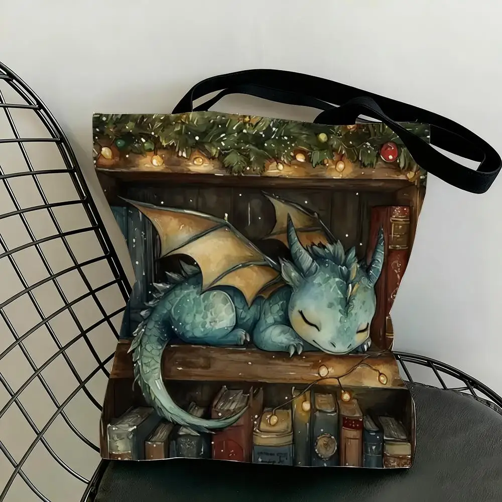 Dragon Sleeping Storage Bags Lightweight Canvas Tote Bag Large Capacity Shoulder Shopper Fashion Eco Multi Purpose Handbag