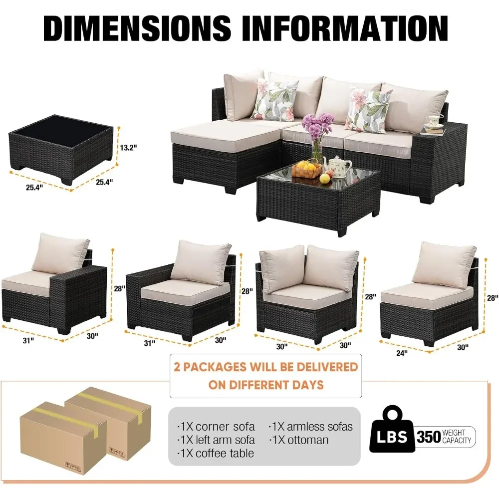 Patio Furniture Set 5 Pieces All Weather Patio Conversation Sets Wicker PE Rattan Outdoor Sectional Couch Sofa Set