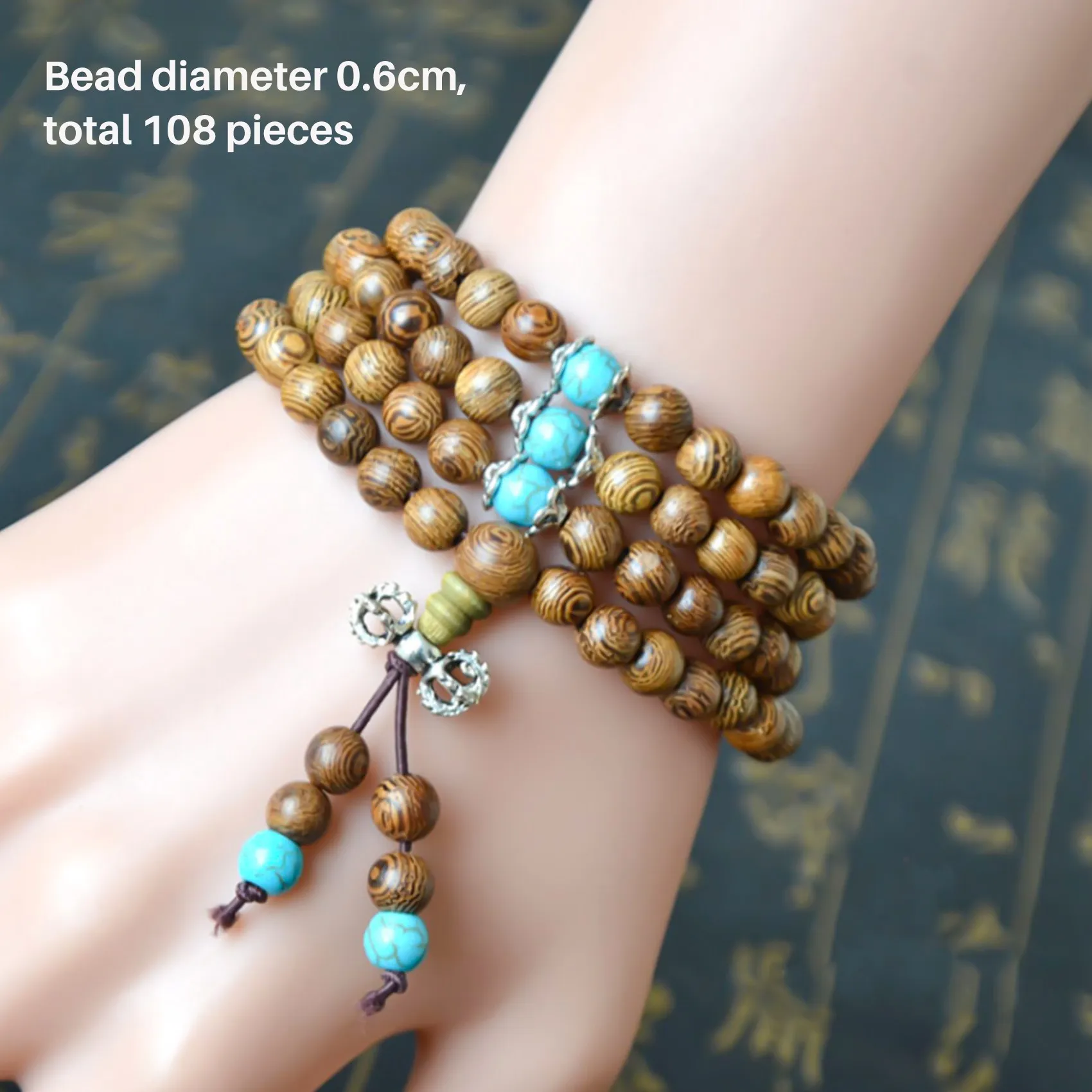 ABQR NUOVA collana con bracciale con perline di preghiera per meditazione Buddha buddista in legno di sandalo 108