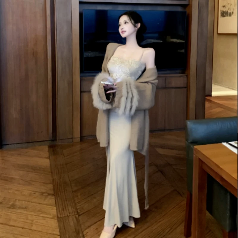 

Корейская юбка Sle Pure Desire, сексуальная кружевная юбка с запахом на бретельках для похудения, осень 2022, новая горячая юбка для девочек, повседневная юбка без свека, облегающая юбка