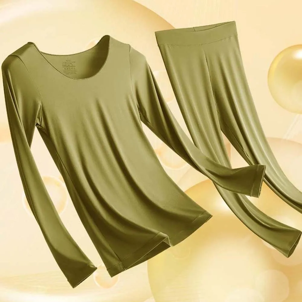 

Ultra Thin Women Thermal Clothes Round Neck Tops and Pants Set Thermal Underwear Invisible Lingerie Warmth Long Pants