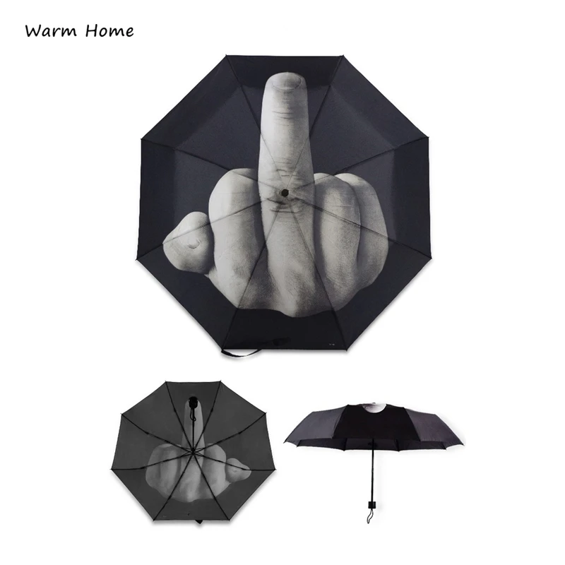 Middle Finger Automatic Umbrella Male Funny Folding Beach Parasol Personality Black Cool Uv Umbrella for Men Women Free Shipping