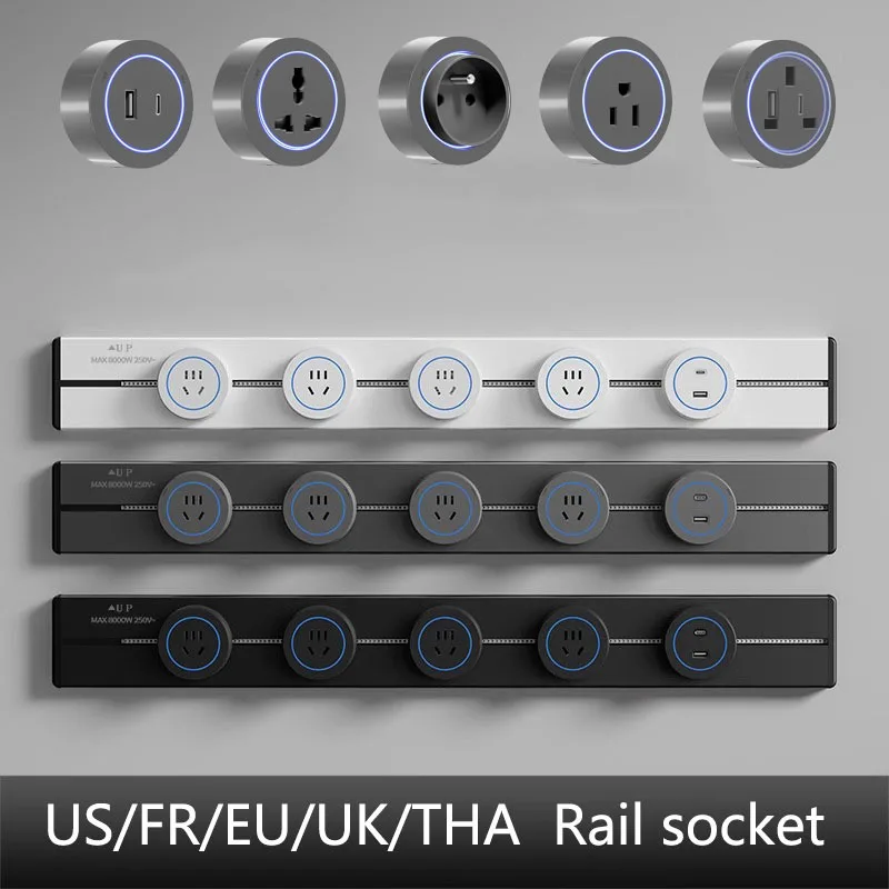 

Removable Power Track Socket Round Function Adapter Plug,EU FR UK US USB C Universal Wall Electrical Track Outlet Office Kitchen