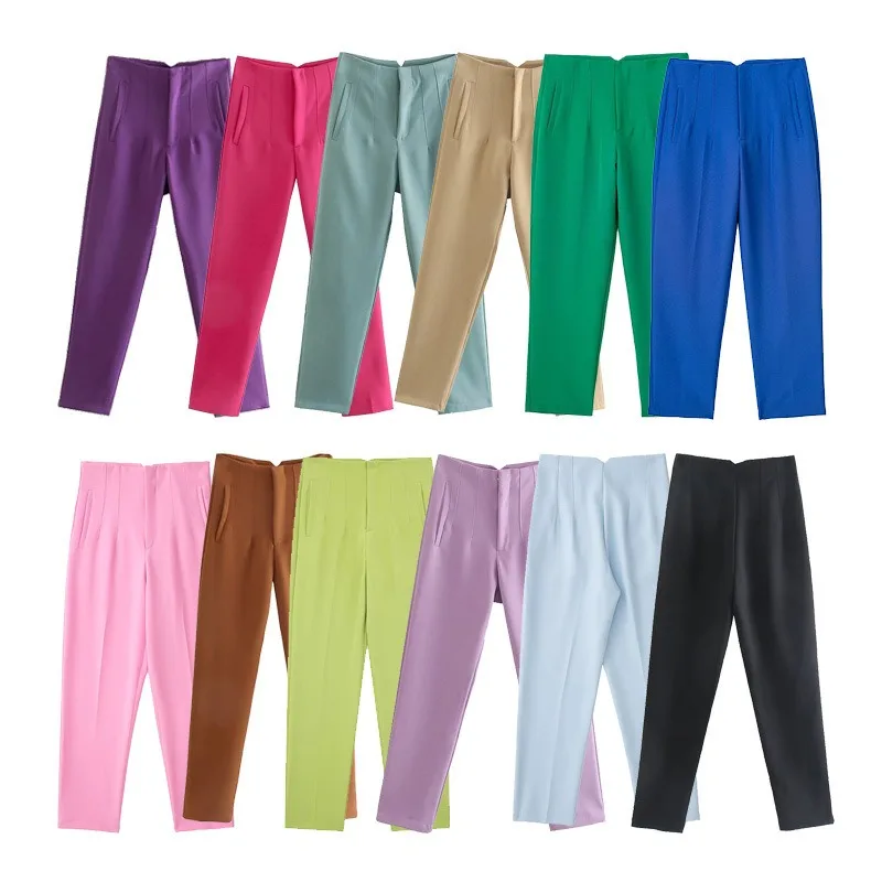 

Women Fashion Solid Straight Pants High Waist Pencil Pants Office Lady Trousers Basic Casual Business Workwear Female Pant