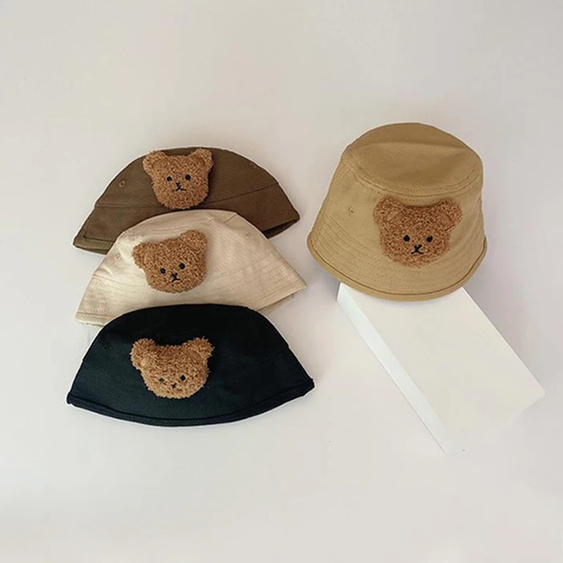 

Детская панама с мультяшным медведем, однотонная хлопковая, для мальчиков и девочек 1-3 лет, для улицы, солнцезащитная, милая детская кепка-ведро