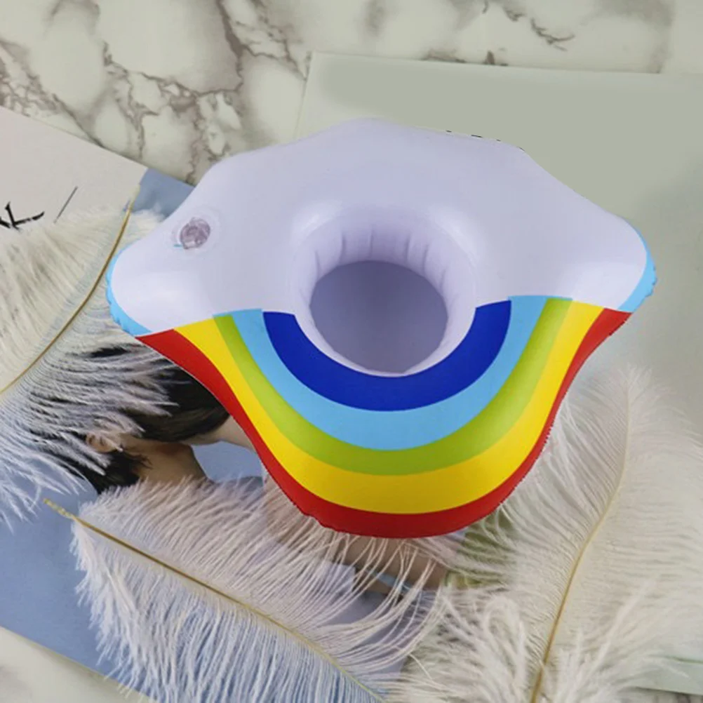 ที่วางแก้วน้ำรูปเมฆสีรุ้งแบบเป่าลม 4 ชิ้น ทำจากพีวีซี สำหรับงานปาร์ตี้ริมสระน้ำ ชายหาด สำหรับเด็กและผู้ใหญ่