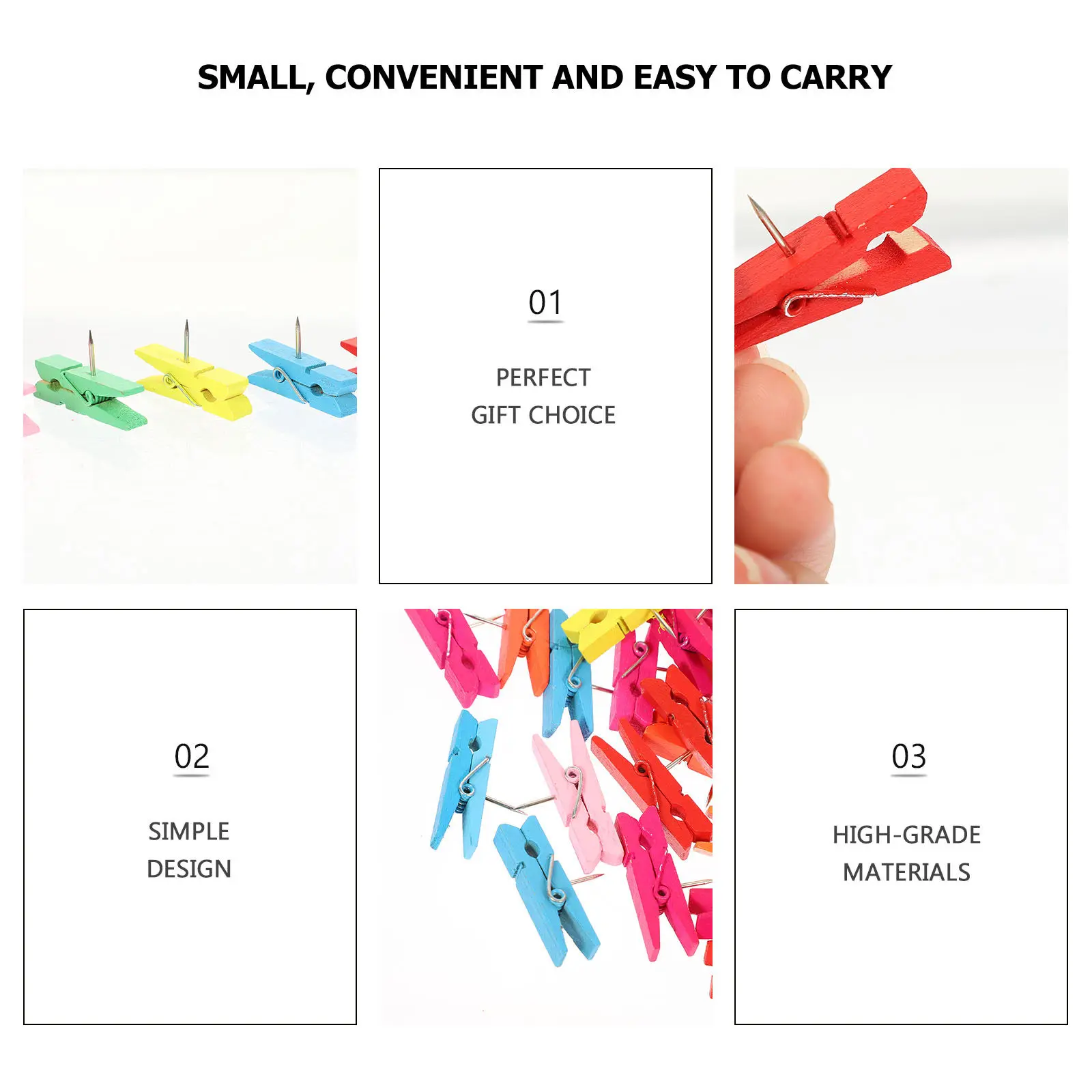 

30Pcs Wooden Clip Push Pins Wood Clip Pins for Photos Notes Paper Fixing No Hole Solution Bulletin Board Cork Board Display