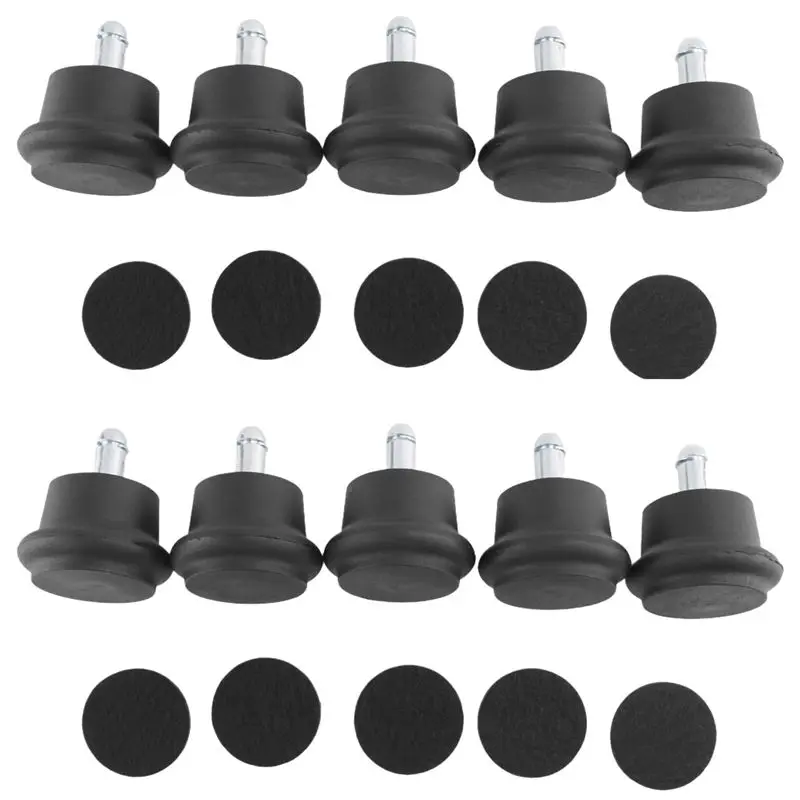 DT17 10 Pcs Bell Glides Replacement Office Chair Stool Swivel Caster Wheels to Fixed Stationary Castors Black Nylon