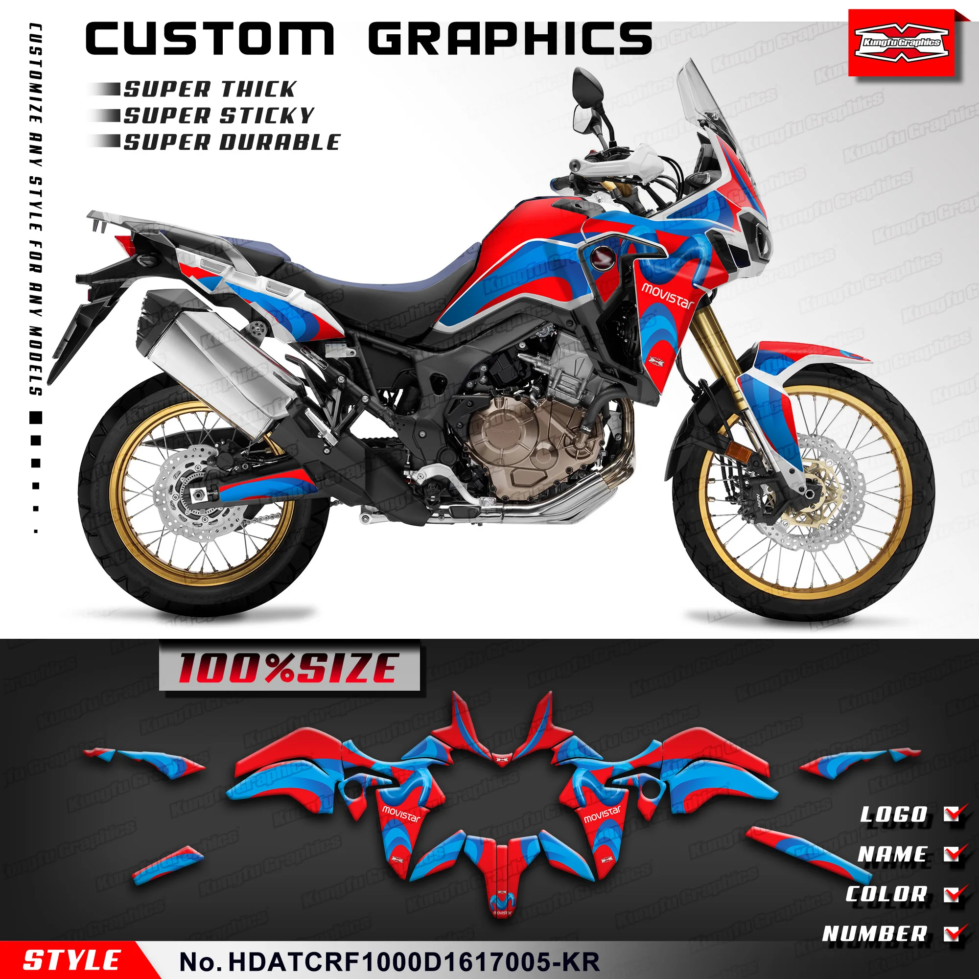 

KUNGFU GRAPHICS Motorcycle Graphics Vinyl Decal for Honda Africa Twin CRF1000D CRF1000L 2016 2017, HDATCRF1000D1617005-KR