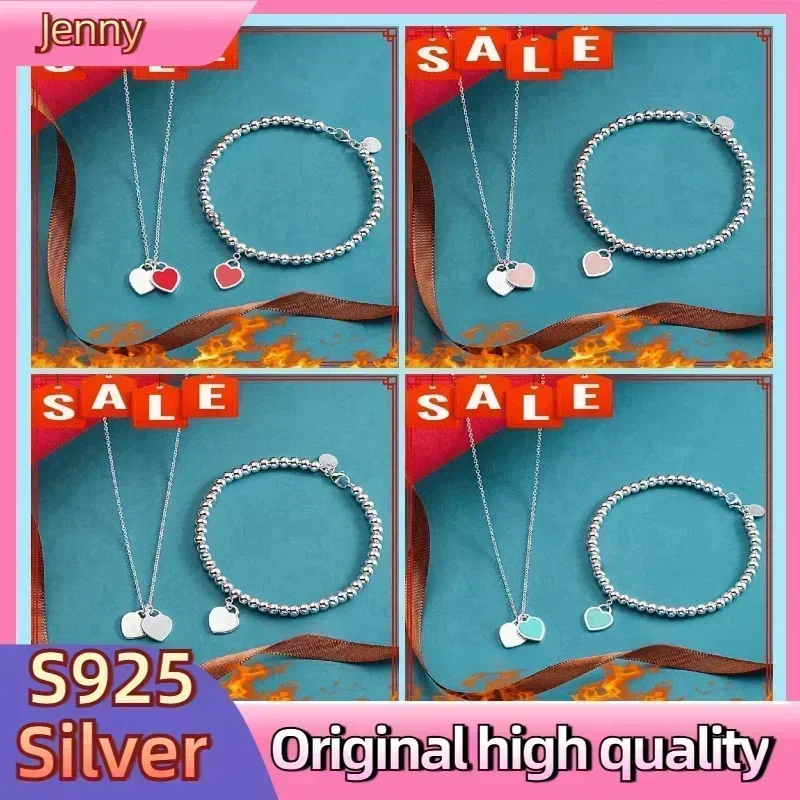 

Светлый роскошный комплект ожерелья и браслета с подвеской в виде романтической любви из стерлингового серебра 925 пробы, элегантный и простой дизайн