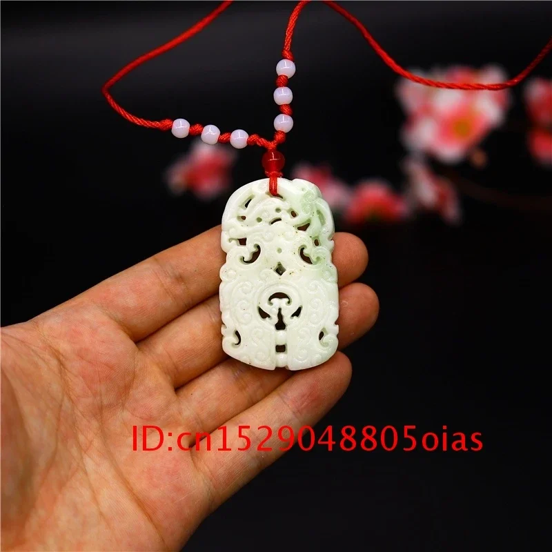 

Charm Pendant for Women Jade Natural Rune Amulet Fashion Jewelry Men Necklace Gifts Carved White Double-sided Chinese