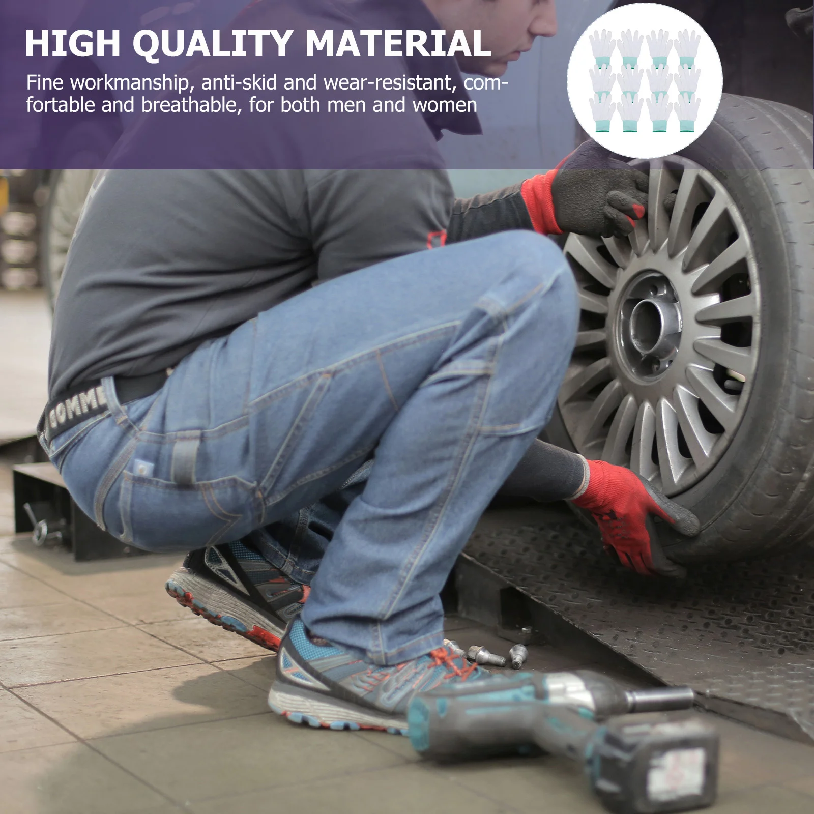 10 أزواج من قفازات الأصابع المطلية بالبولي يوريثان من النايلون المقاوم للاهتراء ورقيقة قابلة للتنفس لإصلاح السيارات والبستنة والعمل الواقي