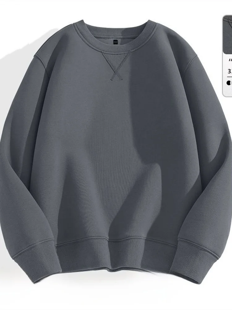 هودي رجالي ثقيل الوزن للربيع والخريف برقبة مستديرة رمادي اللون بإحساس راقي قميص خريفي أمريكي عصري غير رسمي بمقاسات كبيرة