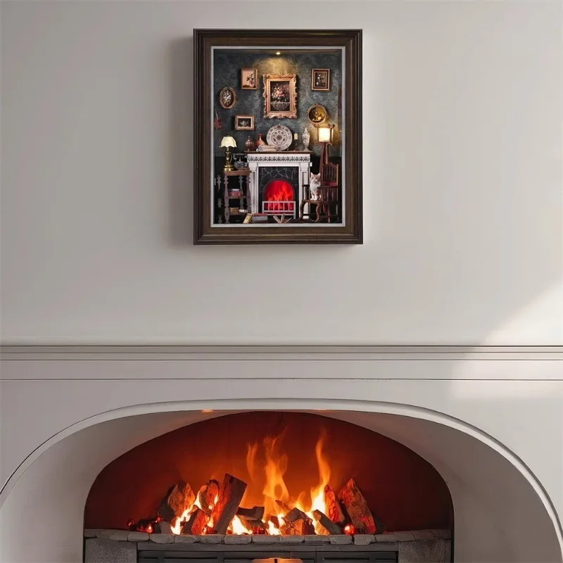 暖炉フォトフレーム diy キャビンミニチュアモデルハウス手作りパズル 3D 壁装飾クリエイティブギフトおもちゃ