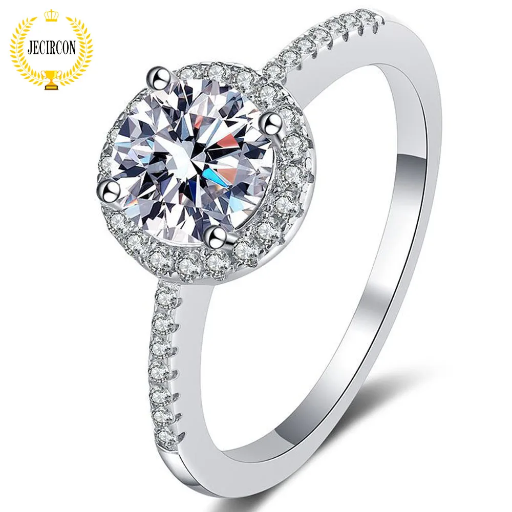 

JECIRCON 0.5-2ct Moissanite Ring for Women Shiny Elegant Round Diamond Platinum Jewelry 100% 925 Sterling Silver Wedding Jewelry