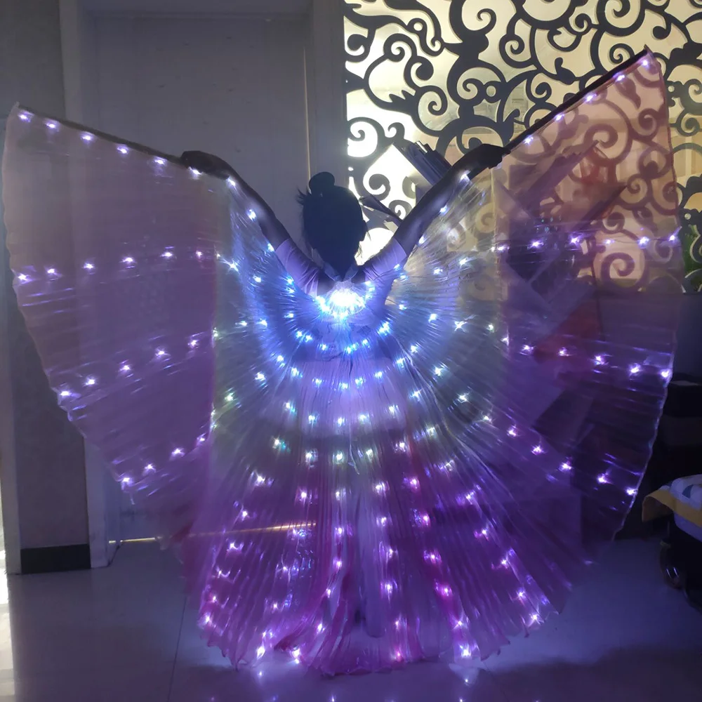 Accesorios coloridos para danza del vientre, alas Led para niños con palos ajustables, accesorios para actuación en escenario, alas Led brillantes para danza del vientre