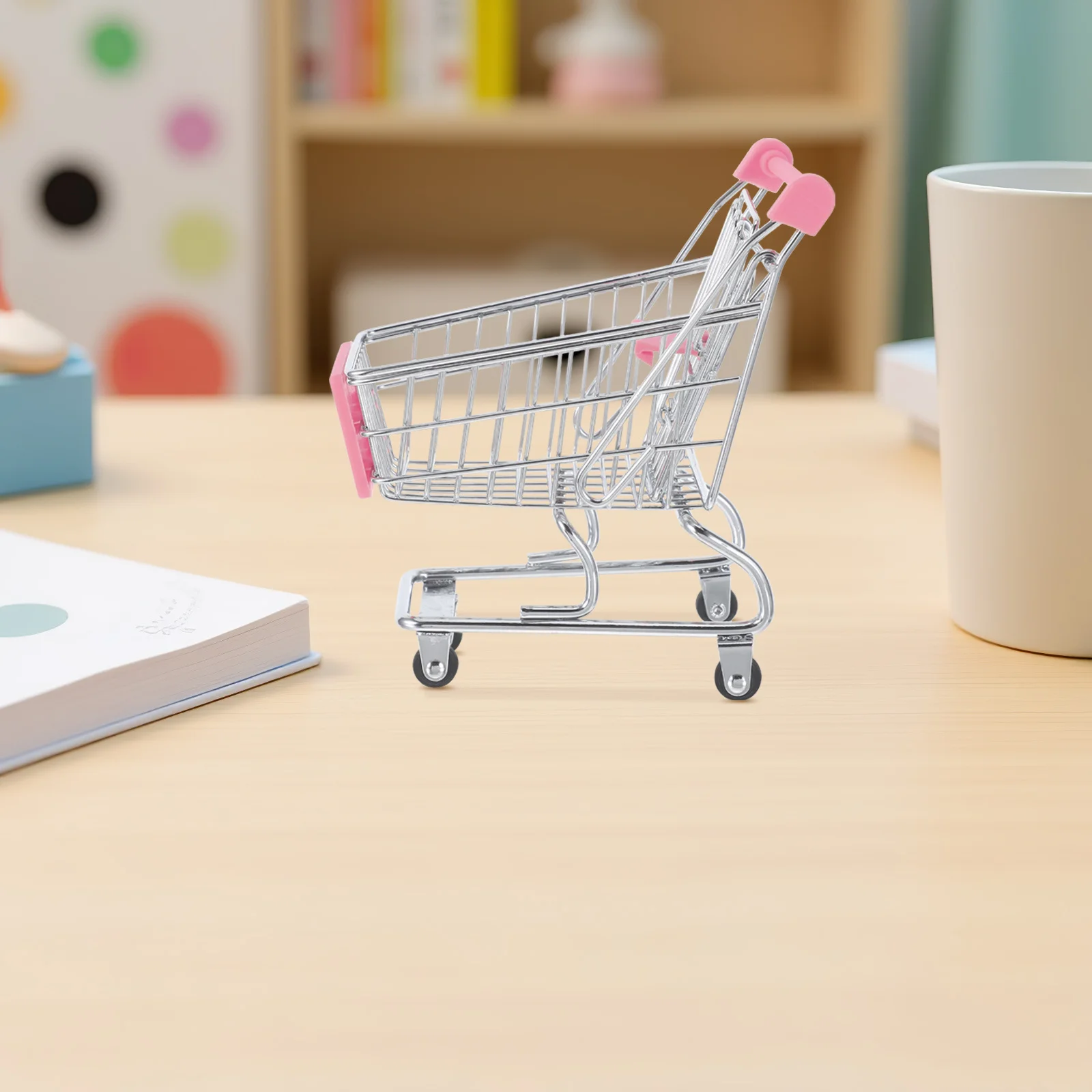 Mini Shopping Cart Metal Grocery Cart Pretend Play Handcart Basket Supermarket Role Play Office Organizer Mini Model Toy