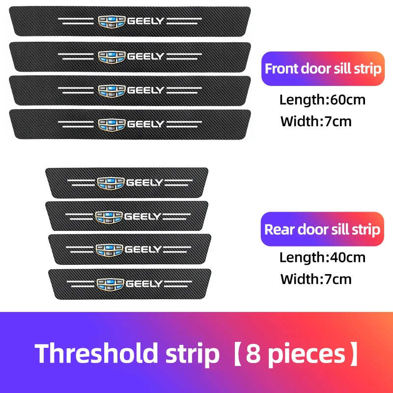 For Geely Atlas Coolray Emgrand EC7 EC8 X7 EX7 CK2 CK3 GL GX3 Carbon Fiber Car Door Sill Protective Stickers Threshold Tape Film