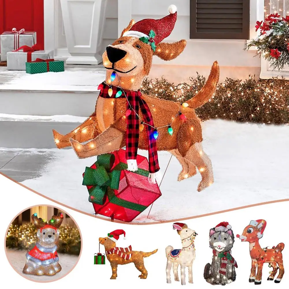 31*20cm Christmas Lighted Animal Statue Flat Printing Products Glowing Furry Animal With Warm String Lights Ornament For Lawn