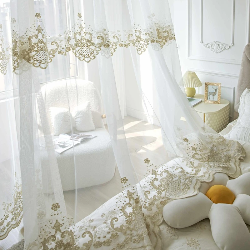 

French Exquisite Embroidery Sheer Curtains Transparent Curtains for Bedrooms Balconies Living Rooms Elegant Home Decor Curtain