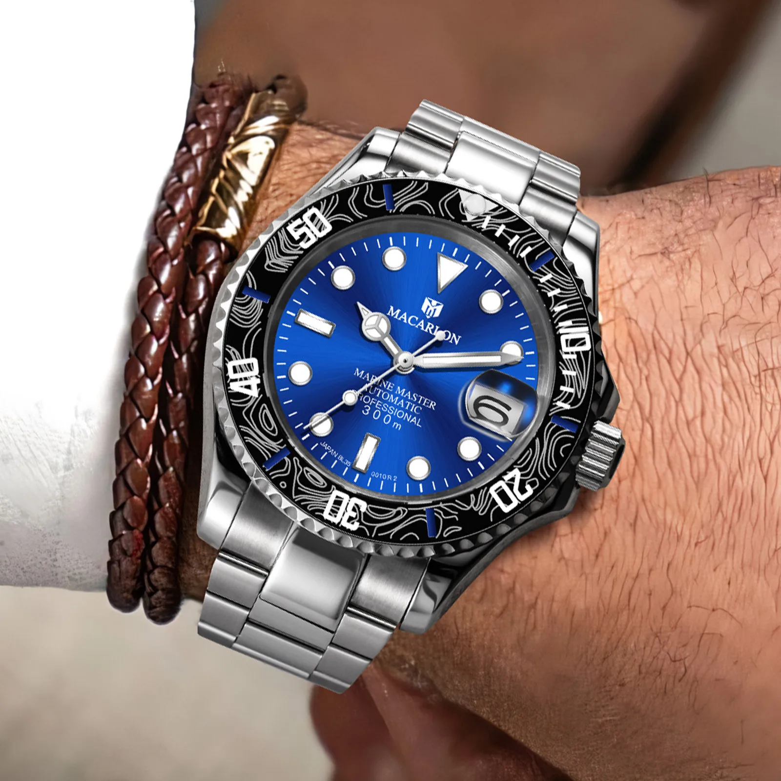 2026 MACARLON Design New Carbon Fiber Ring Mouth Mechanical Watch Men Sapphire Glass Calendar Stainless Steel Waterproof Watch