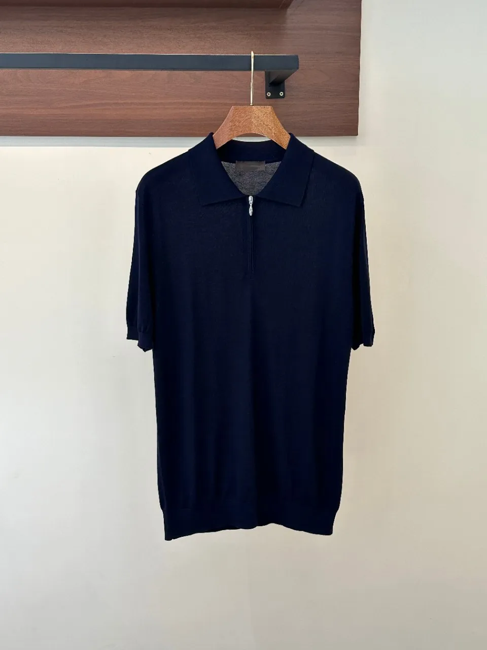 men's old money style solid color turn-down collar lyocell silk blend zip-up comfortable drape knit polo shirt