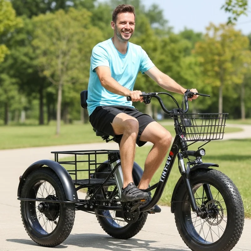 Fat Tire Elektrofahrrad 20 Zoll 3-Rad-Elektro-Lastenfahrrad für Erwachsene Frauen Männer Leistungsstarke 48-V-Lithiumbatterie abnehmbar