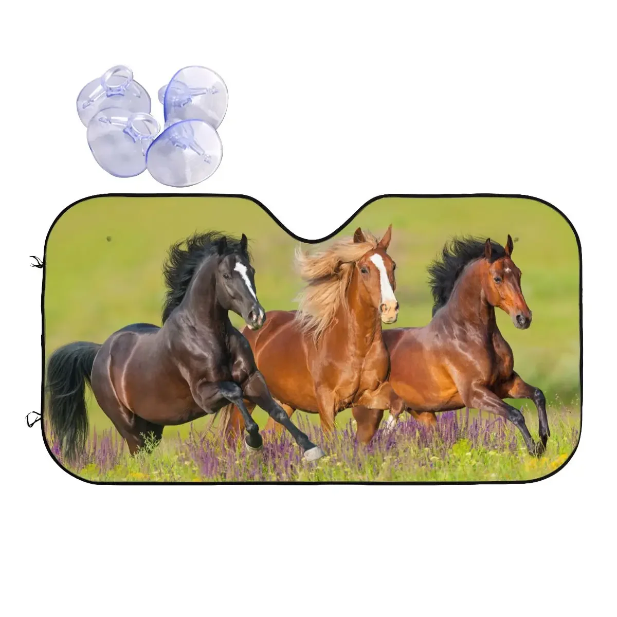 Horse Running Meadow Sunshade Windscreen Galloping Animal Lovers Car Front Window Visor Car Sunshade Ice Shield Dust Protection