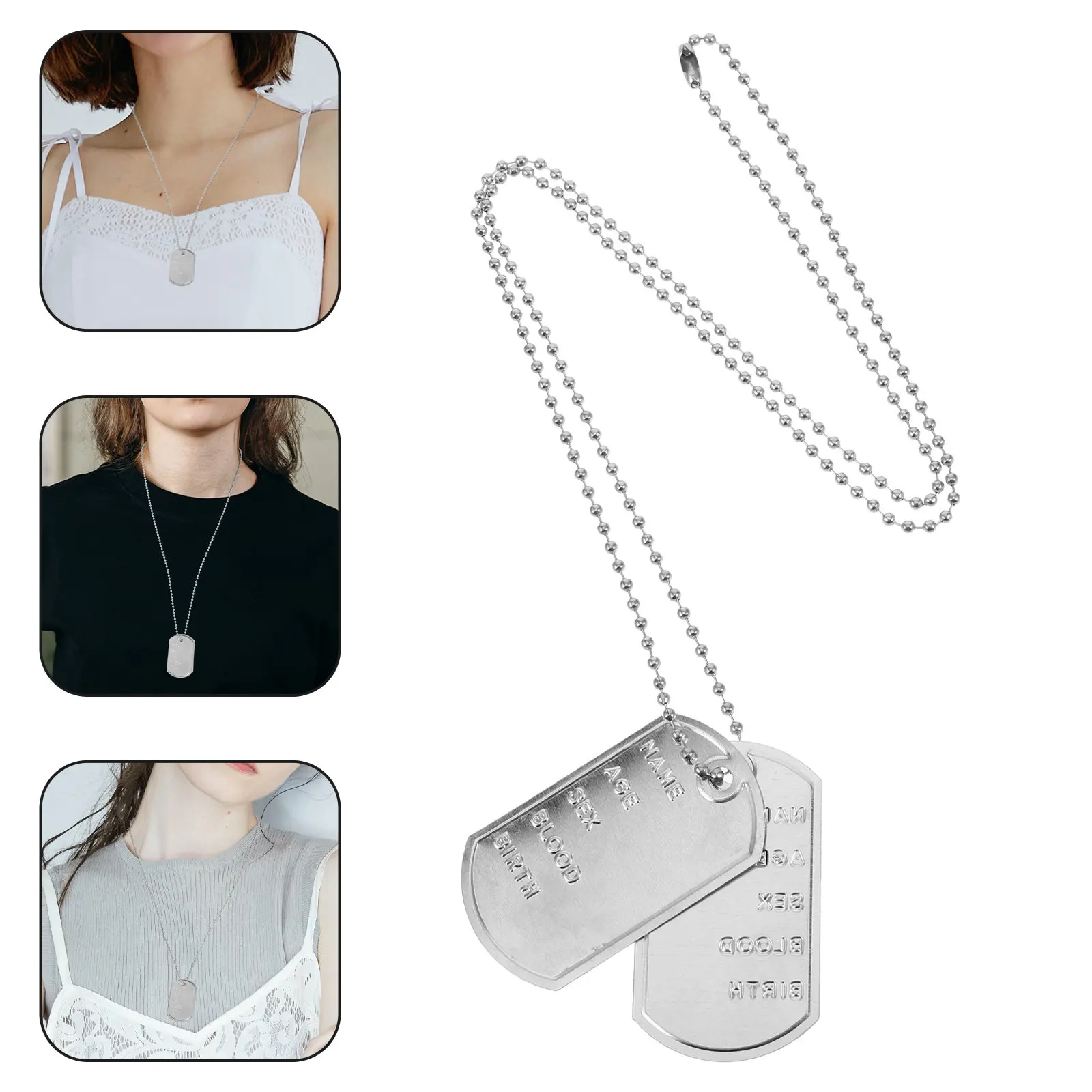 

1Set Cosplay Dog Tag Necklace Army Dog Tags for Men Pendant Necklace Cosplay Metal Tags Chain Fashion Accessory