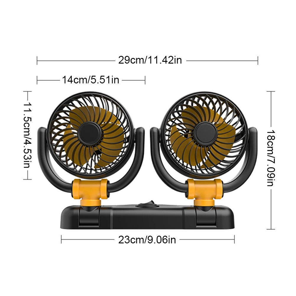 Ventilador de coche de doble cabezal USB o 12V/24V ventilador de refrigeración para tablero 2 velocidades ajustables para conductor pasajero ventilador de aire enfriador automático accesorios de coche