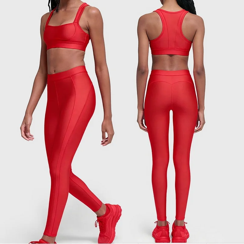 Ensemble de yoga pour femme : Soutien-gorge de sport dos élégant, Legging taille haute effet amincissant, compression abdominale et lifting des hanches, Vêtements de sport