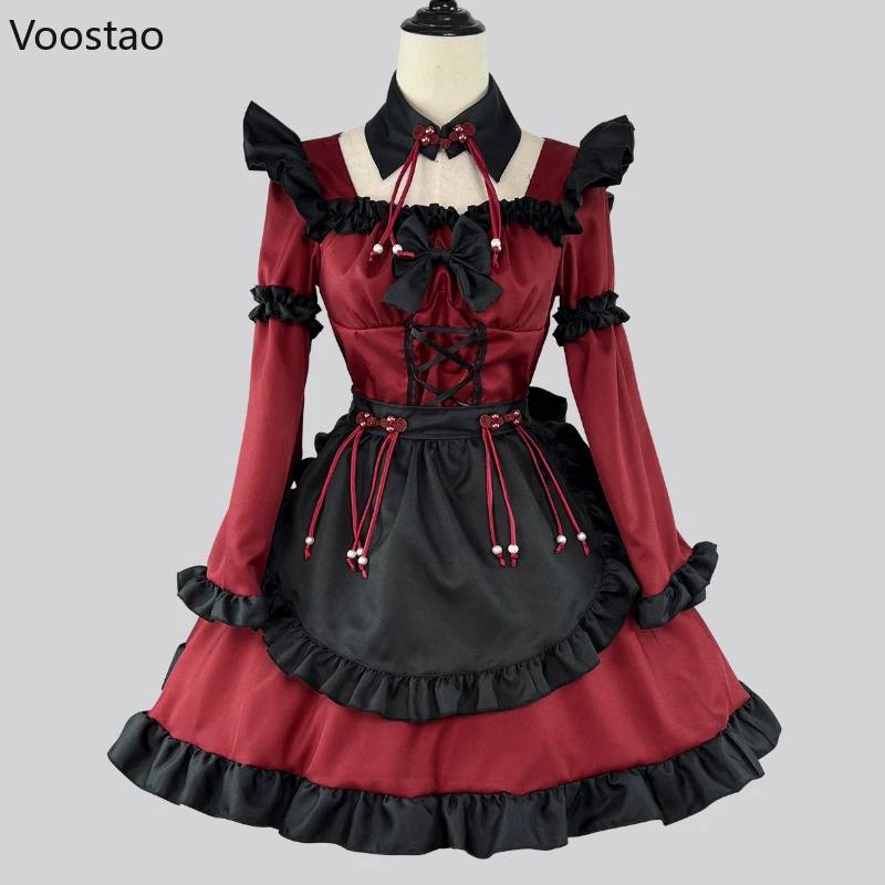 Japanische gotische lolita kleid frauen harajuku bogen maid kleider mädchen vintage y2k kleiner teufel cosplay halloween party mini kleid