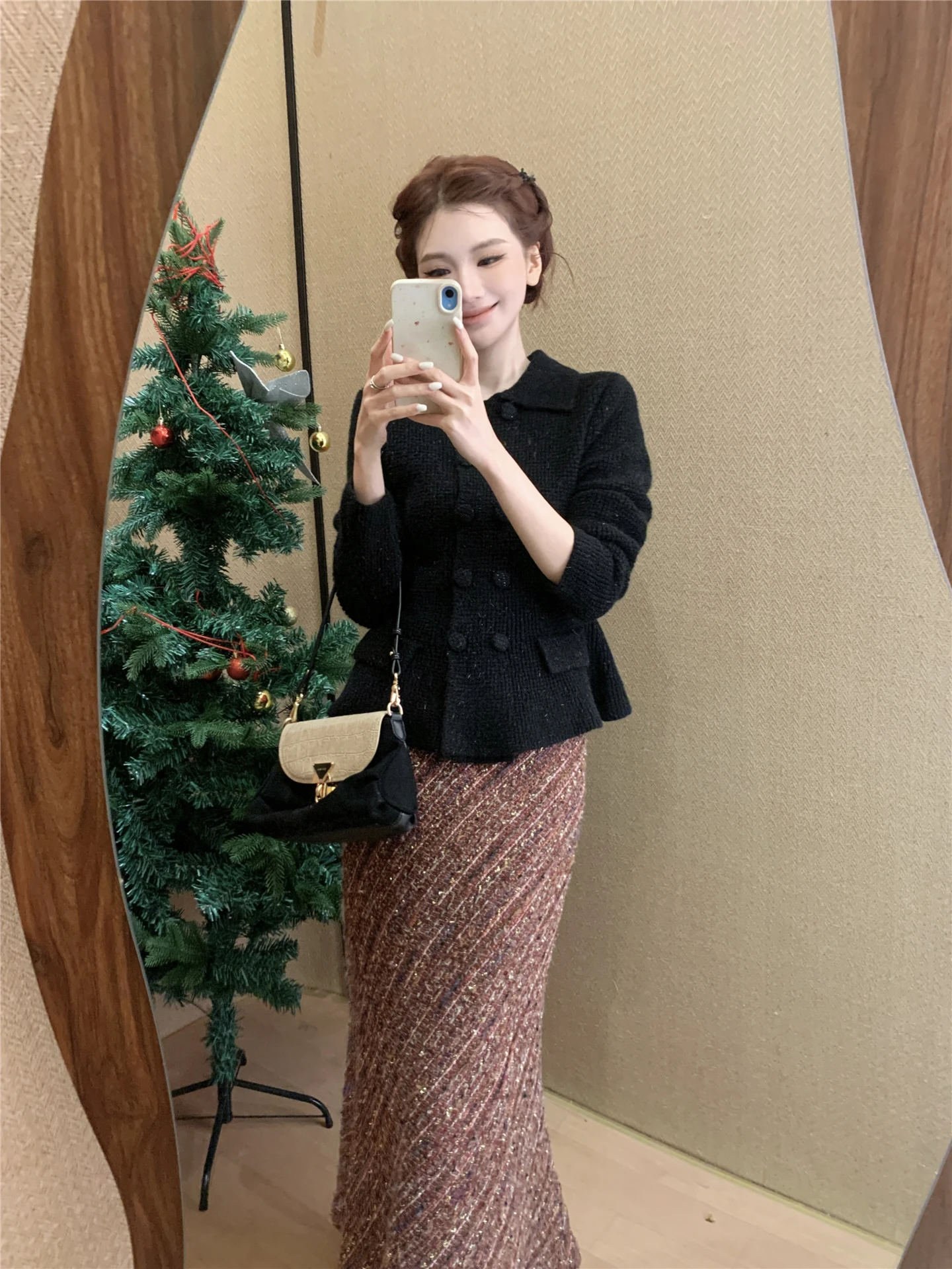 

Korean Sle Cheese Sweater Coat Women's Collar Double Button Long Sve Knitted Warm Outerwear Casual Commute Home Wear