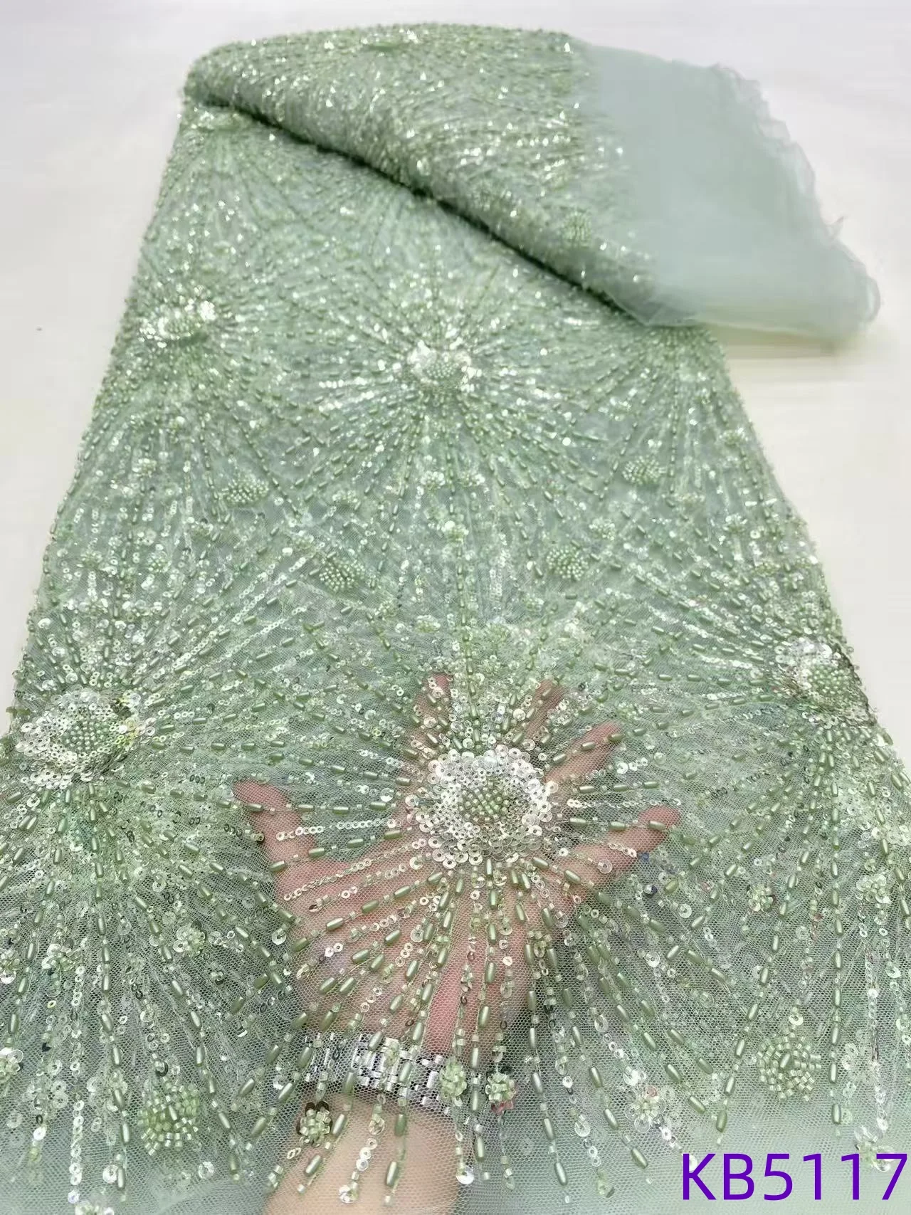 

Sequence Tulle Lace Fabrics African Fabric Lace High Quality 2025 Burnt Orange Beaded Lace Fabric For Wedding Party Dress KB5118