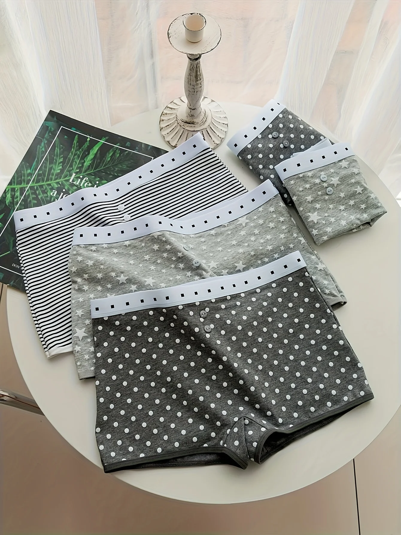 

Женские трусы из чистого хлопка накладных пуговицах, простые женские трусы с простыми полосками и принтом, комплект из 5 предметов.