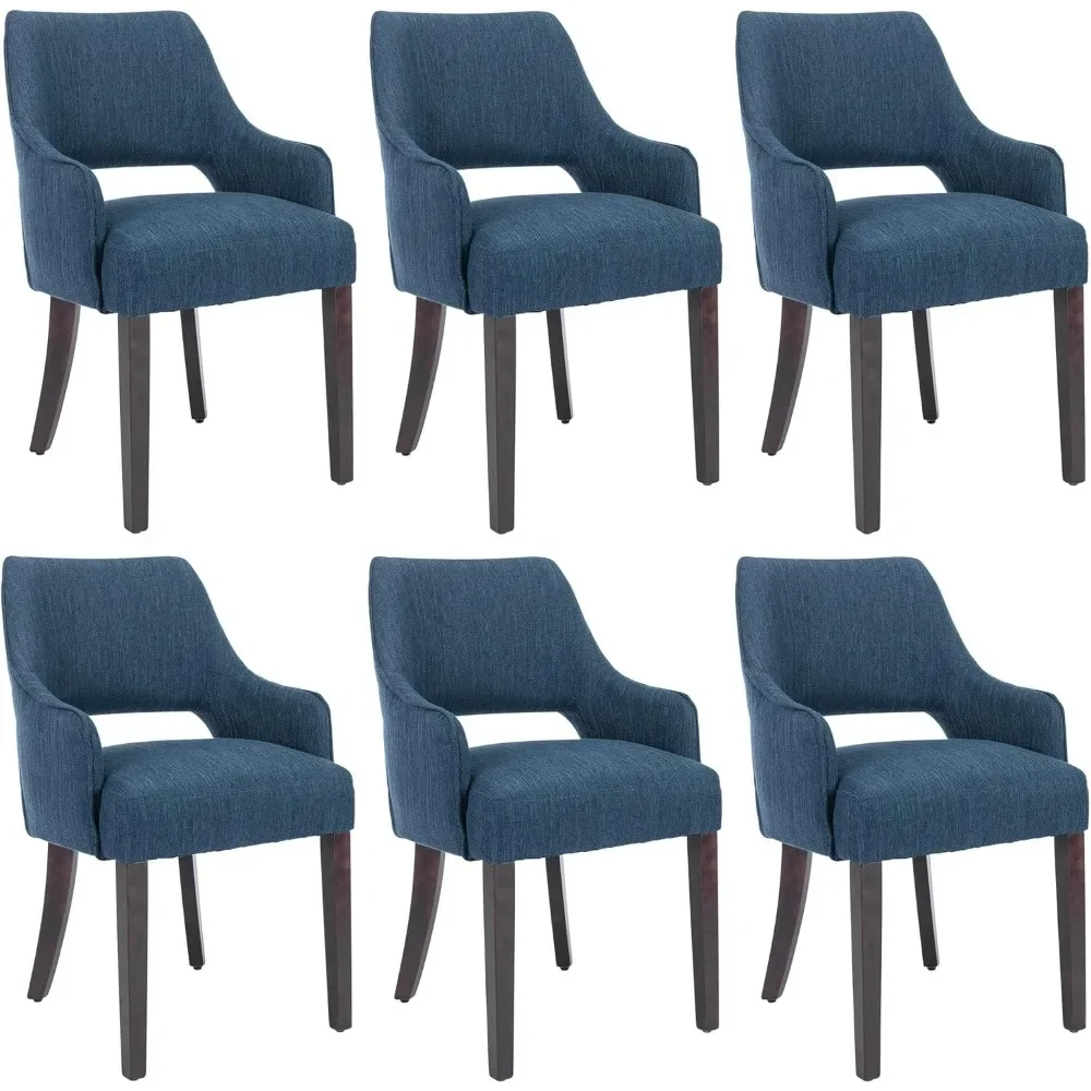 

Linen Dining Chairs Set of 6 Upholstered Accent Chairs Side Chair with Wood Legs for Living Room，Dining Room，Restaurant, Blue