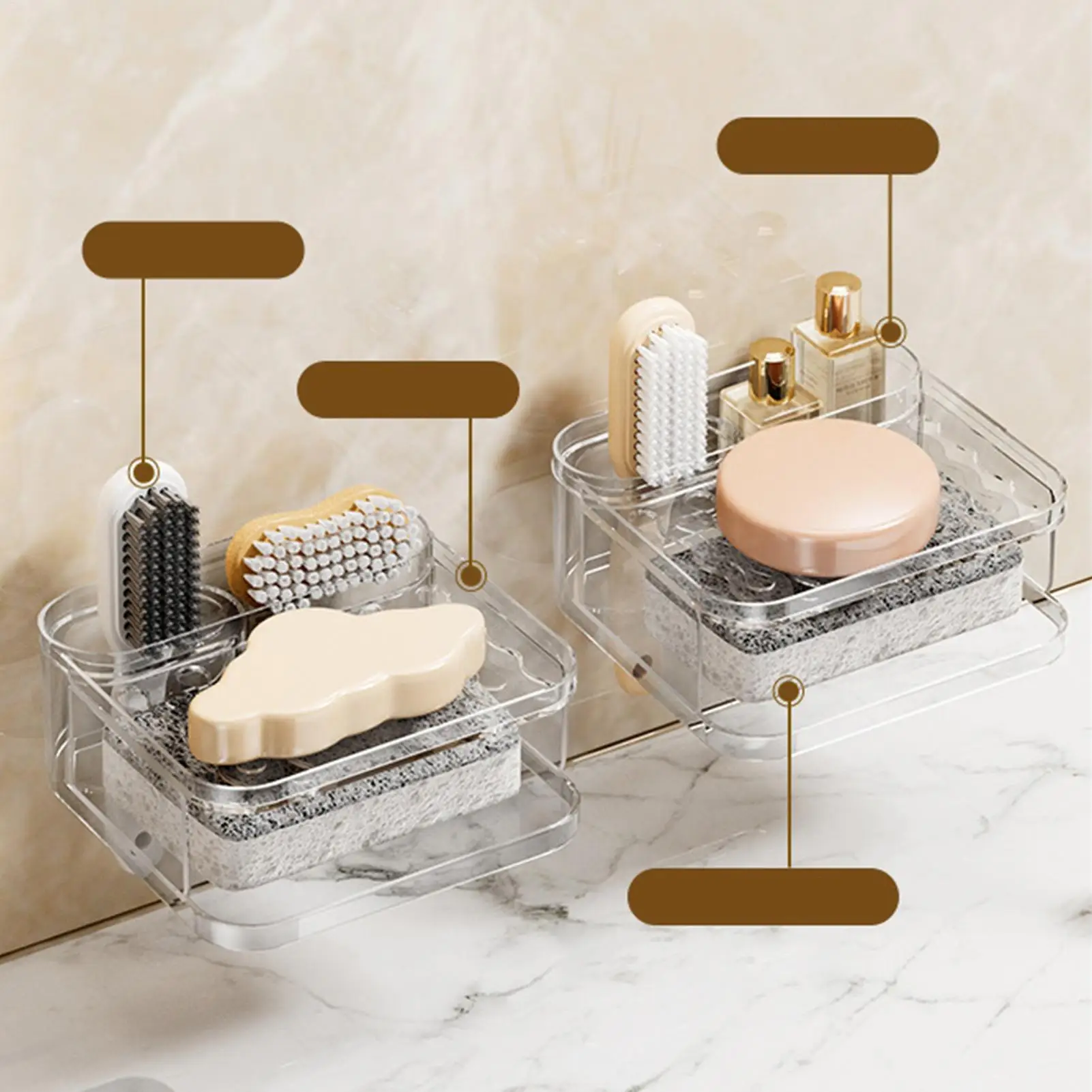 Hand Soap Tray No Drilling Waterproof Organizer Wall Soap Holder For Kitchen Shower Counter Wall Corner Bath Vanity Bathtub