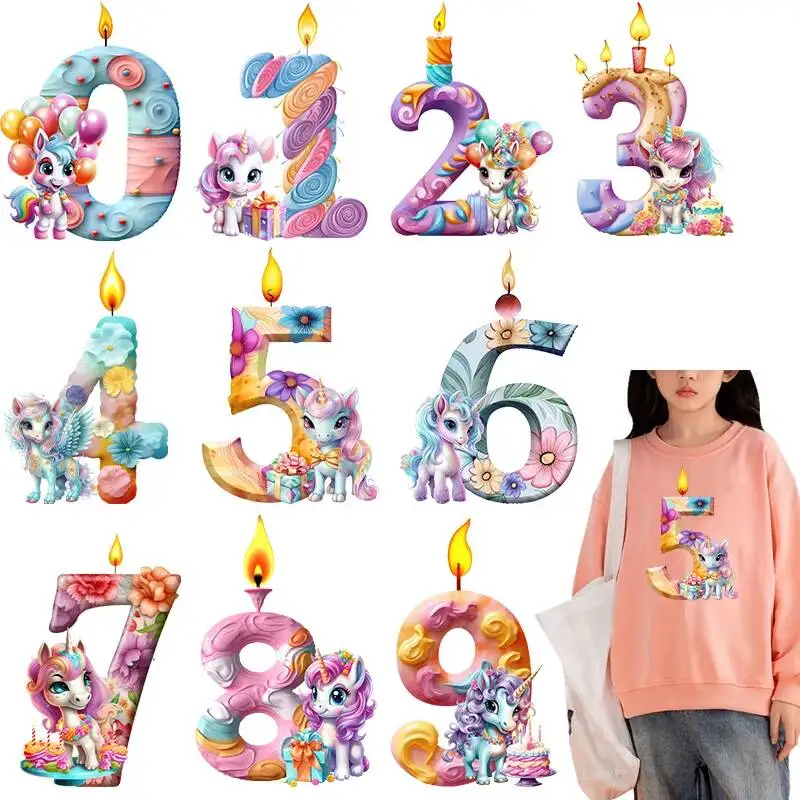

Unicorn Birthday Number Number Iron On Patches Iron on transfer for clothing dtf transfers ready to press Heat Transfer Printing