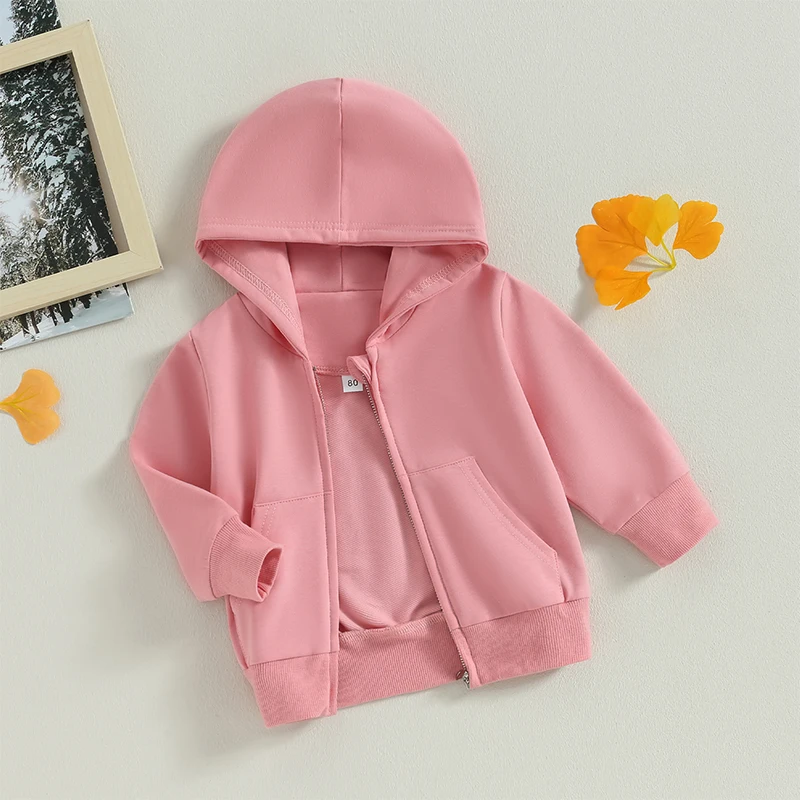 1-5Y Baby Boy Girl Zip Up Hoodies Solid Color Casual Long Sleeve Hooded Sweatshirts Jacket with Pocket Zipper Hoodies Outerwear