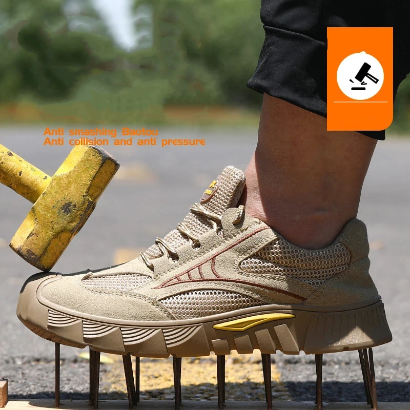 

Plus Size 36-46 Men Women Safety Work Outdoor Hiking Shoes Air Mesh Sneaker Soft Kevlar Insole Anti-smash Steel Toe Cap 668
