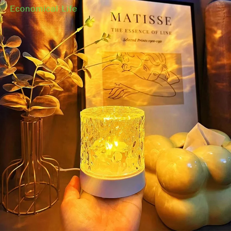 

Water Ripple Night Light Touch Control Rotating Water Wave Lamp Projector USB Rechargeable Atmosphere Crystal Lamp Room Decor