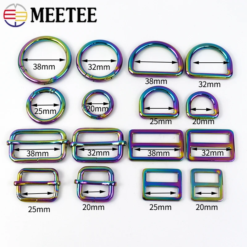 Meetee 10 pz arcobaleno fibbie in metallo Tri Glide Slider O D anello regolare chiusura borsa cinghia connettore cintura gancio accessori Hardware